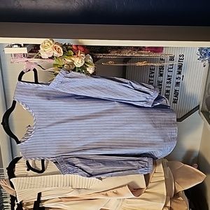 Pinstripe cold shoulder blouse